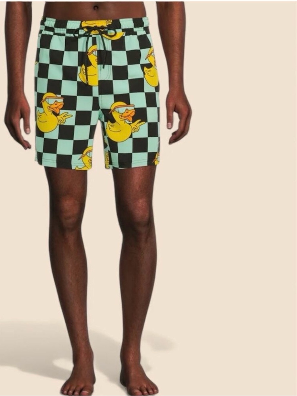 NEFF Mens Shorts Large Rubber Duck Sunglasses Checker Swim Trunks Board Shorts